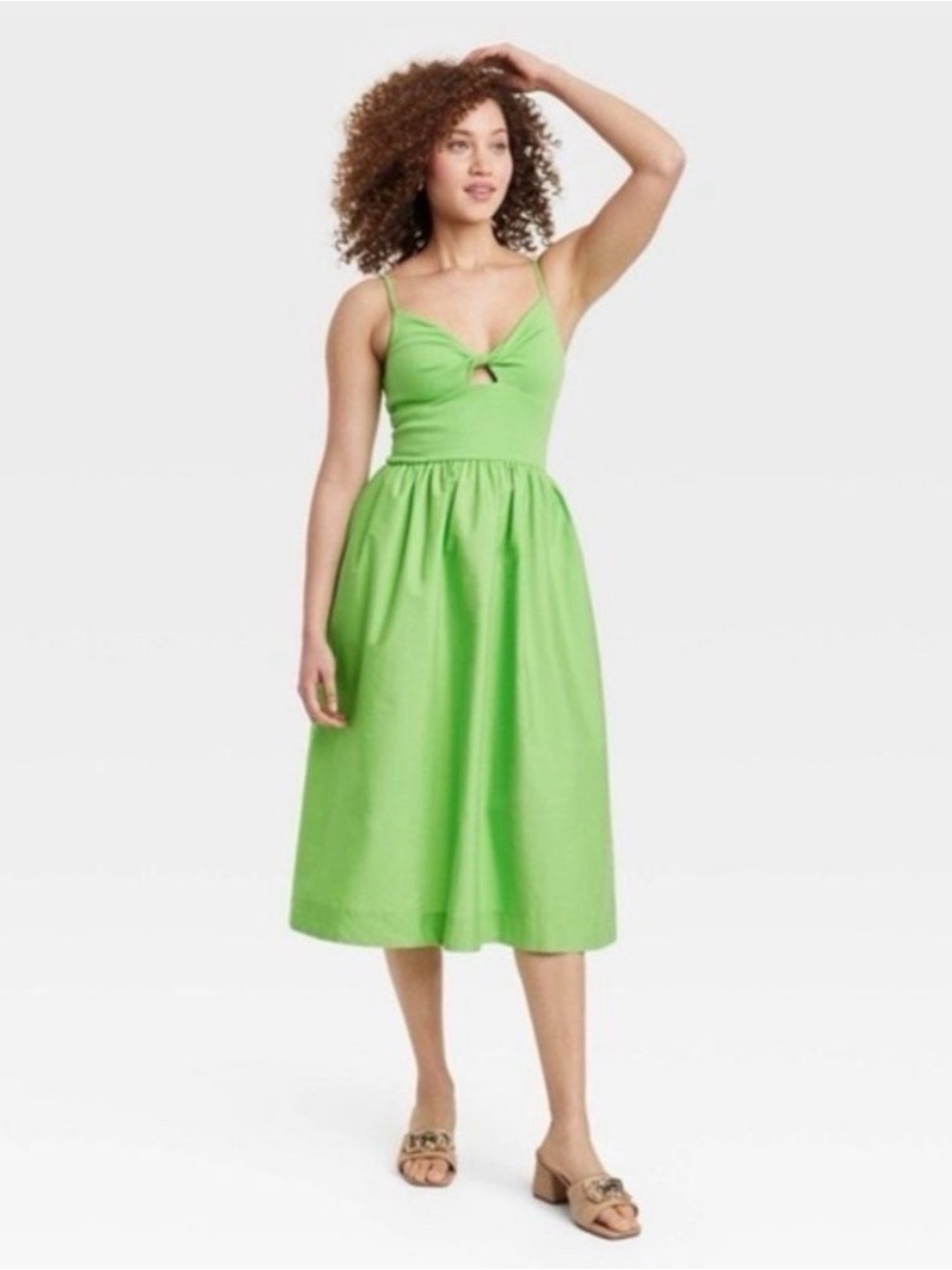 A New Day Twist Front Green Midi Dress